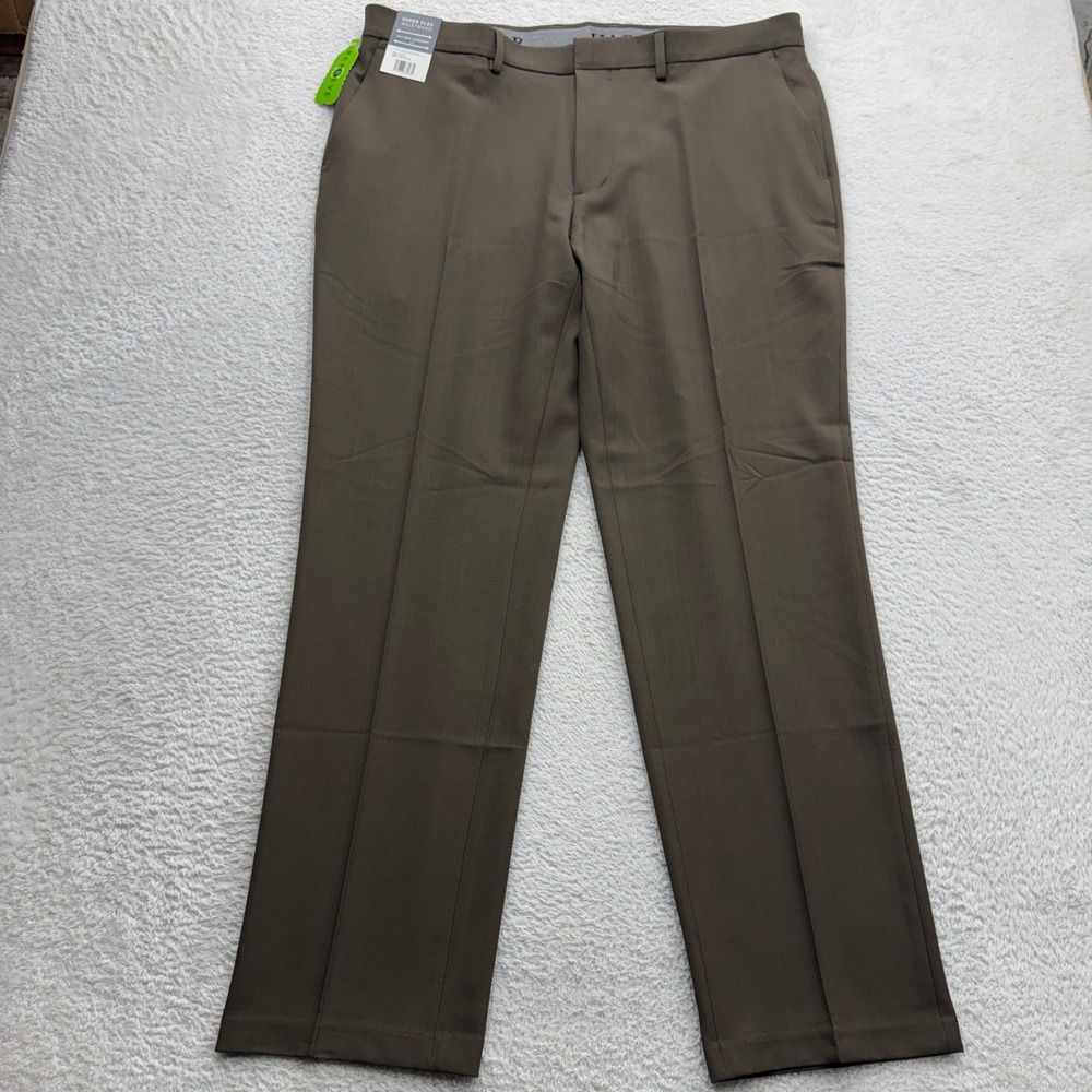 NWT Haggar Mens Dress Pants 38x32 Dark Chocolate Brown Flex Waistband HD70008
